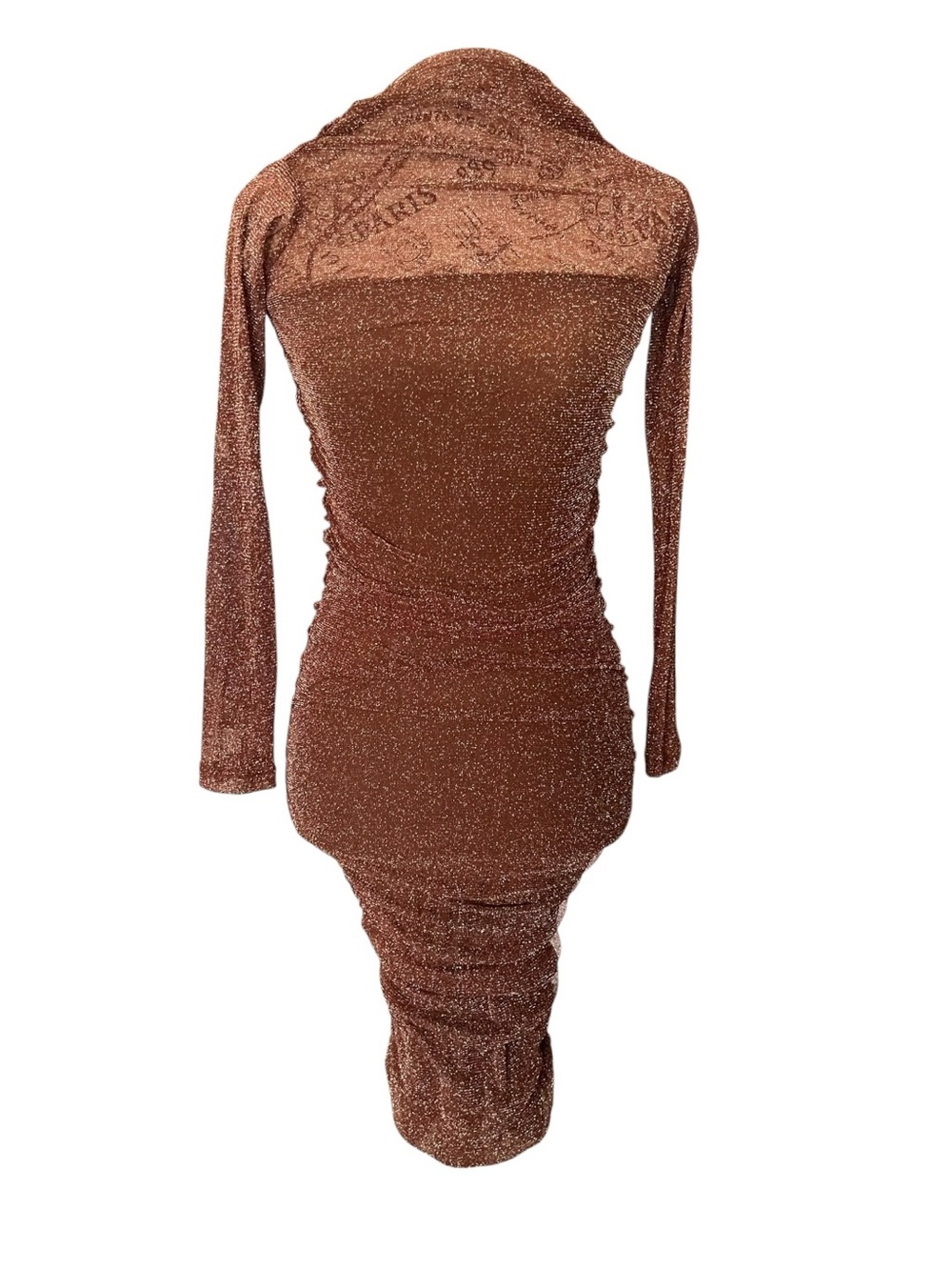 Edit by Nine Brown Metallic Ruched Bodycon Midi Dress Long Sleeve S NWT